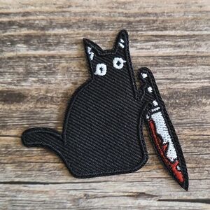 Stabby Black Cat Horror Gothic Murder Kitty Kitten Halloween Iron On Patch